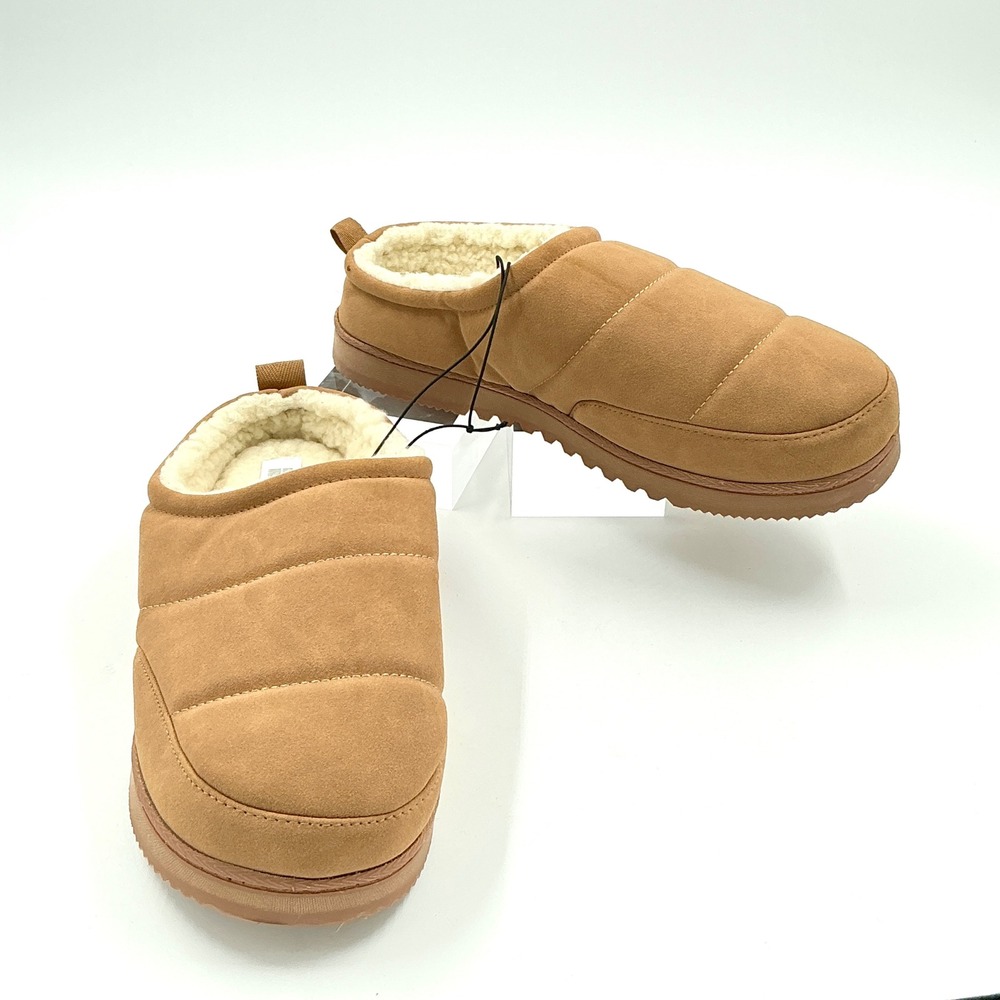 Nordstrom Rack Mens Size 9-10 Slippers Tan Quilted Faux Fur Puffer MSRP $30 - Picture 4 of 14